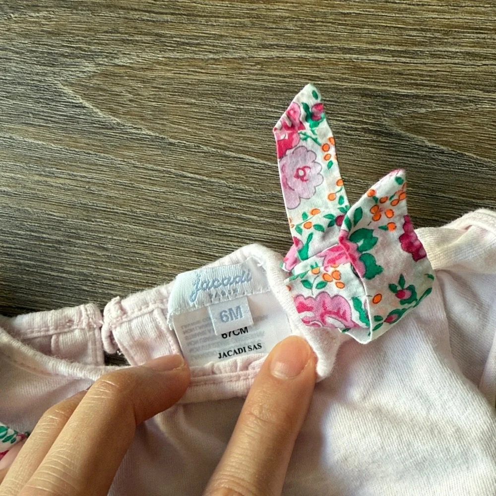 Jacadi baby girl floral bow embellished cotton shirt and pants set